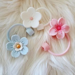 Set Of 3 Flower Straw Toppers